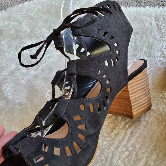 BP Decker Black Laser Cut Lace Up Sandals - Picture 8 of 15